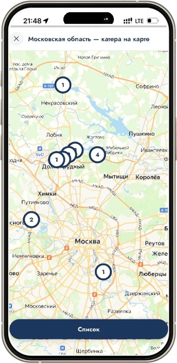 Карта катеров в приложении